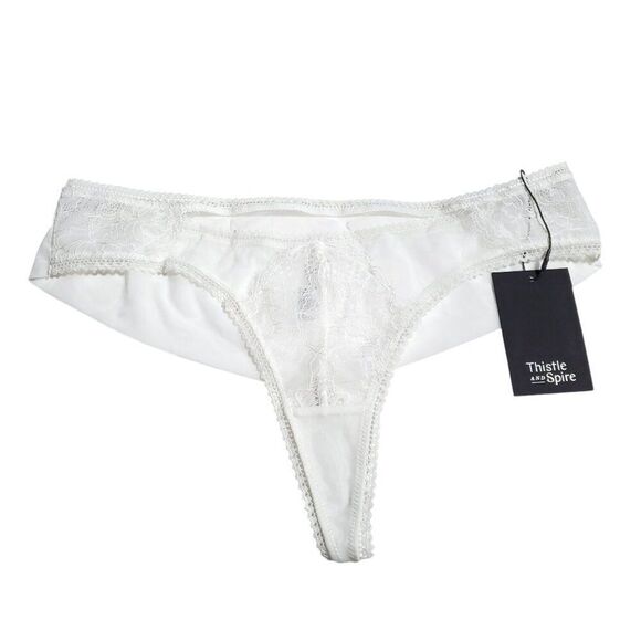 Thistle and Spire Eyelash Lace Mirage Thong Ivory White Size Large 261603 - Picture 2 of 7